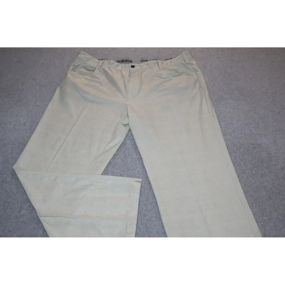 Adidas Golf Pants Mens 42x32 Beige Tan Flat Front Performance Stretch **